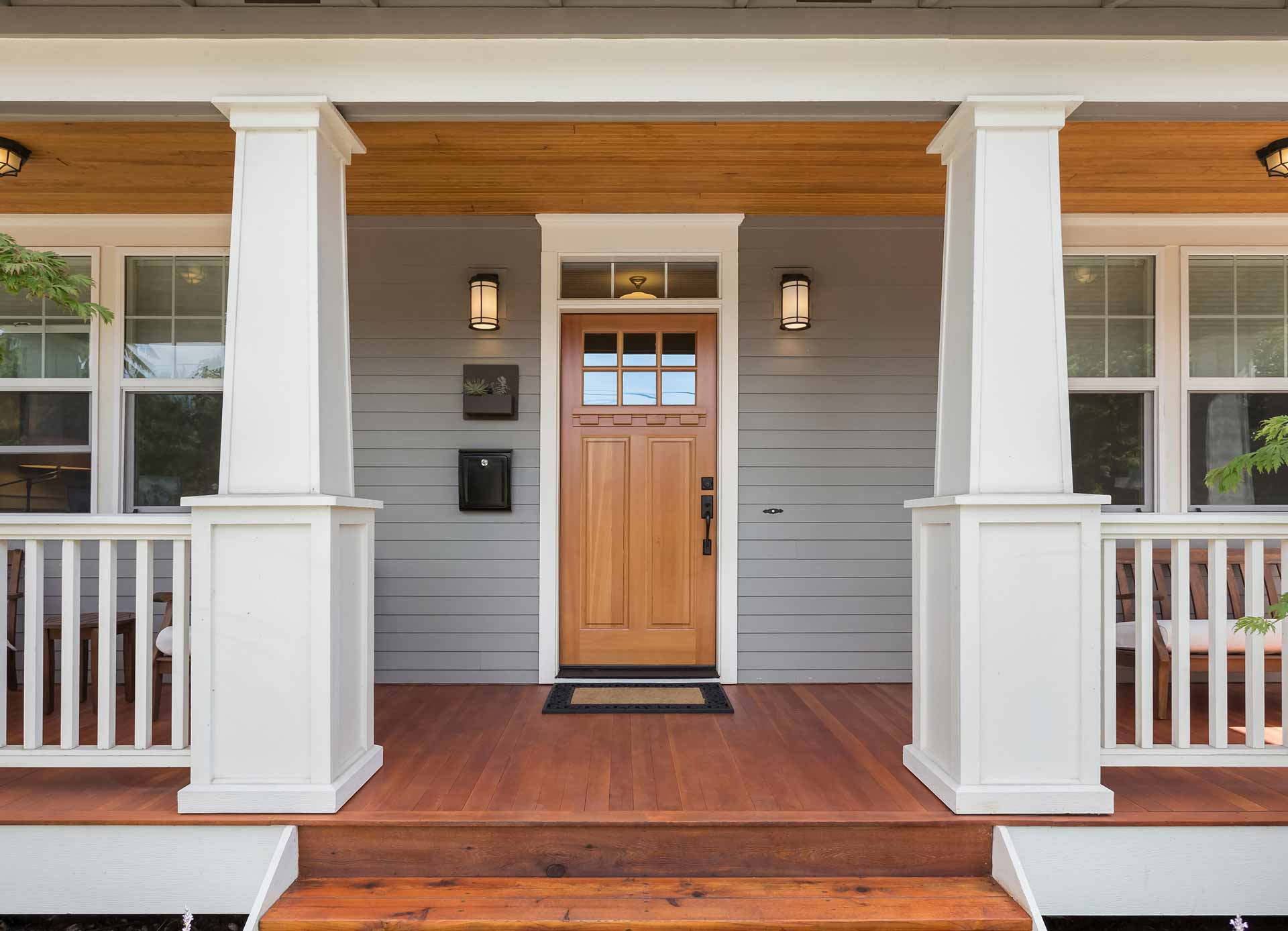 Porch of house with a newly installed front door